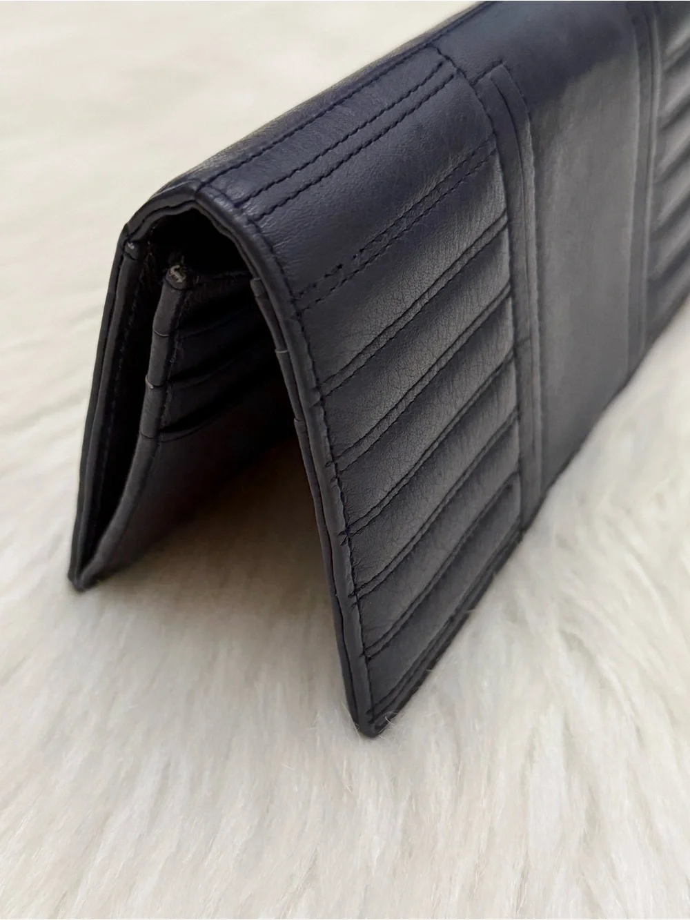 BOTKIER - BLUE ALL LEATHER BIKER QUILTED MOTO LONG SNAP WALLET - Picture 4 of 12